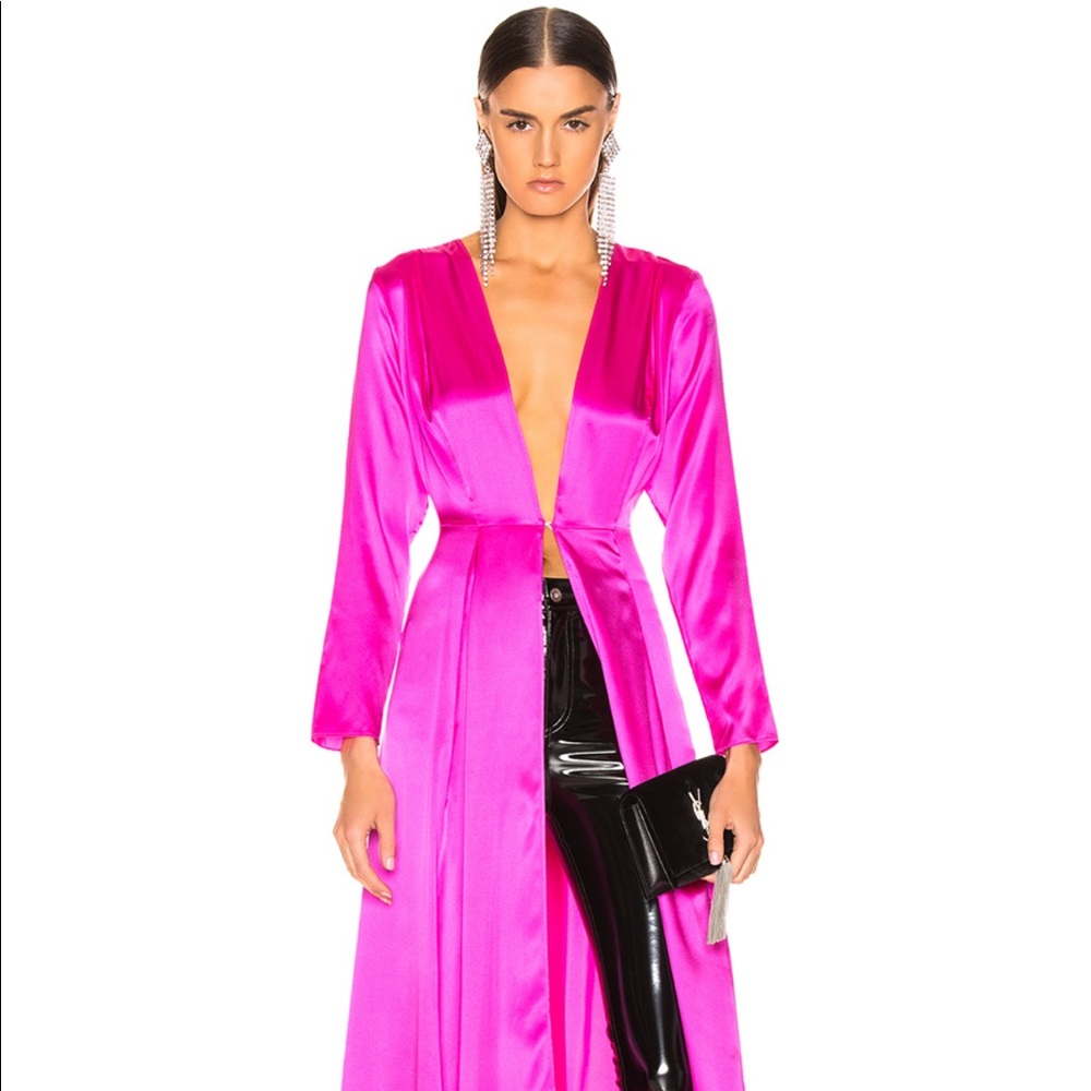 We Are Leone silk hot pink duster cardigan maxi
